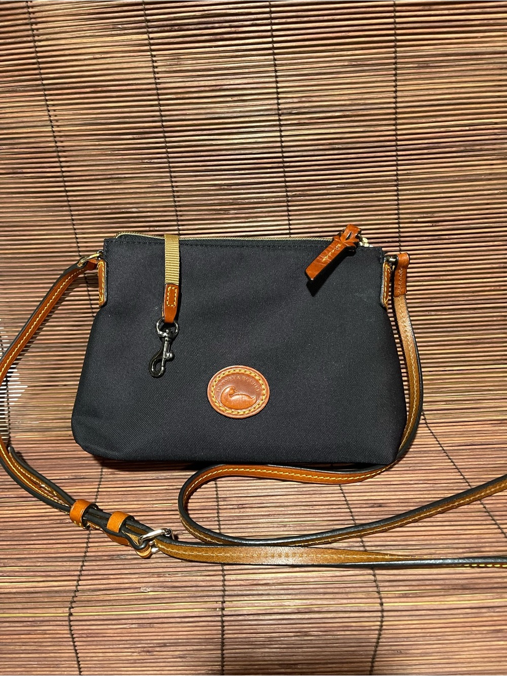 Authentic Dooney & Bourke Canvas Messenger Bag Red Interior & Tan Leather Trim